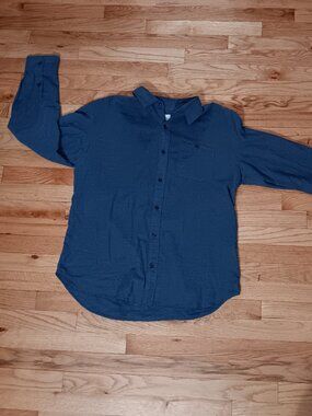 GAP Men's Button-Up Flannel HTHR Shirt Navy Heather Blue L